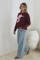 Loretta Jumper - Crew Neck Cowgirl Motif Knit in Wine
