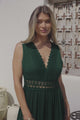 Cassia Maxi Dress - Lace Trim V-Neck Sleeveless with Lace Splicing Dress in Emerald