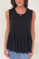 Cassidy Top - Crew Neck Sleeveless Swing Top with Pleats in Black