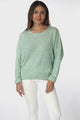 Joanne Knit Top - Crew Neckline Bat Wing Long Sleeve Top in Mint
