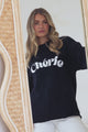 Ma Cherie Jumper - Embroidered Thick Knit with Crew Neck and Long Sleeves in Navy