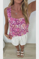 Lilas Top - Square Neck Top with Button Back Placket in Doralee Print