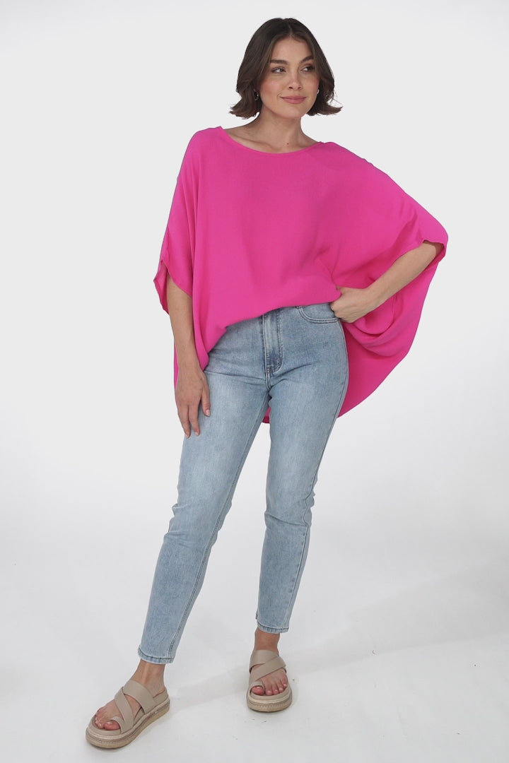 Garcia Top - Free-Size Drape Batwing Sleeve Top in Fuschia