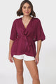 Vera Top - Bow Detailed Blouse with Bell Sleeves in Wine