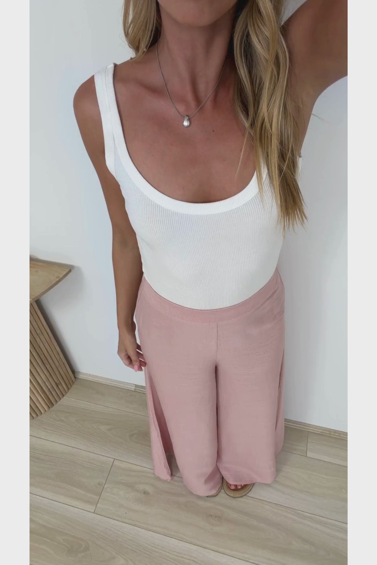 Lala Pants - High Waisted Wide Leg Linen Pants in Pink