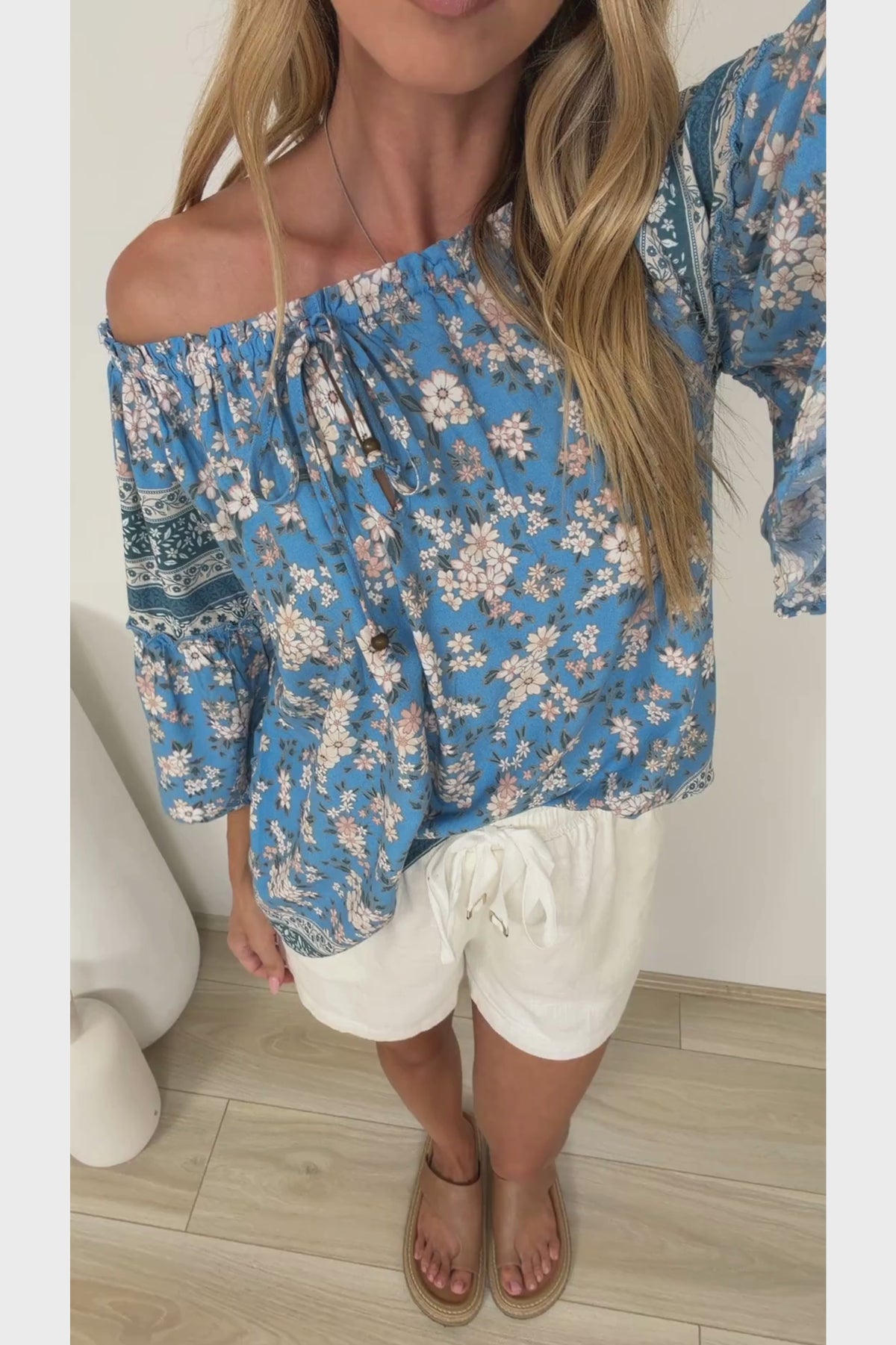Carissa Top - On or Off Shoulder Pull Over Top in Muscari Print