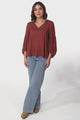 Elza Blouse - Mandarin Collar High Low Pull Over Blouse in Rust