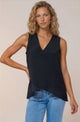 Hemingway Top - Asymmetrical Front High-Low V-Neck Sleeveless Top in Black