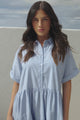 Estelle Mini Dress - Collared Tiered Smock Dress in Light Blue
