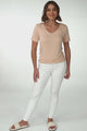 Mia T-Shirt - Soft V Neck Stretchy Tee in Beige