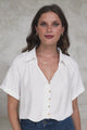 Madge Blouse - Collared Button Down with Short Sleeves in White