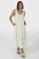 Verona Midi Dress - Tie at Shoulder Straps Sun Dress in Cream