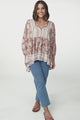 JAASE - Chloe Top: Very Oversized Crochet Trim Neckline Smock Top in Indah Print