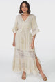 Kaely Maxi Dress - Delicate Lace Panel Detailed A Line Dress in Cream