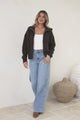 Logan Cardigan - Zipper Front Ribbed Knit with Wing Collar in Coffee