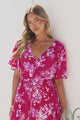 Arabella Mini Dress - V Neck Button-Front Dress with Adjustable Tie Waist in Kimberly Print Pink