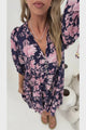 Marah Mini Dress - Mandarin Collar Short Sleeve with Tie Smock Dress in Hollis Print Navy