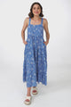 Amabel Maxi Dress - Thick Adjustable Strap Sun Dress in Cove Print Blue