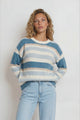 Bay Jumper - Crew Neck Striped Knit with Ribbed Hemlines in Blue