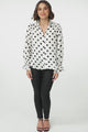 Bronte Blouse - Polka Dot Button Down Cotton Blouse in White and Black