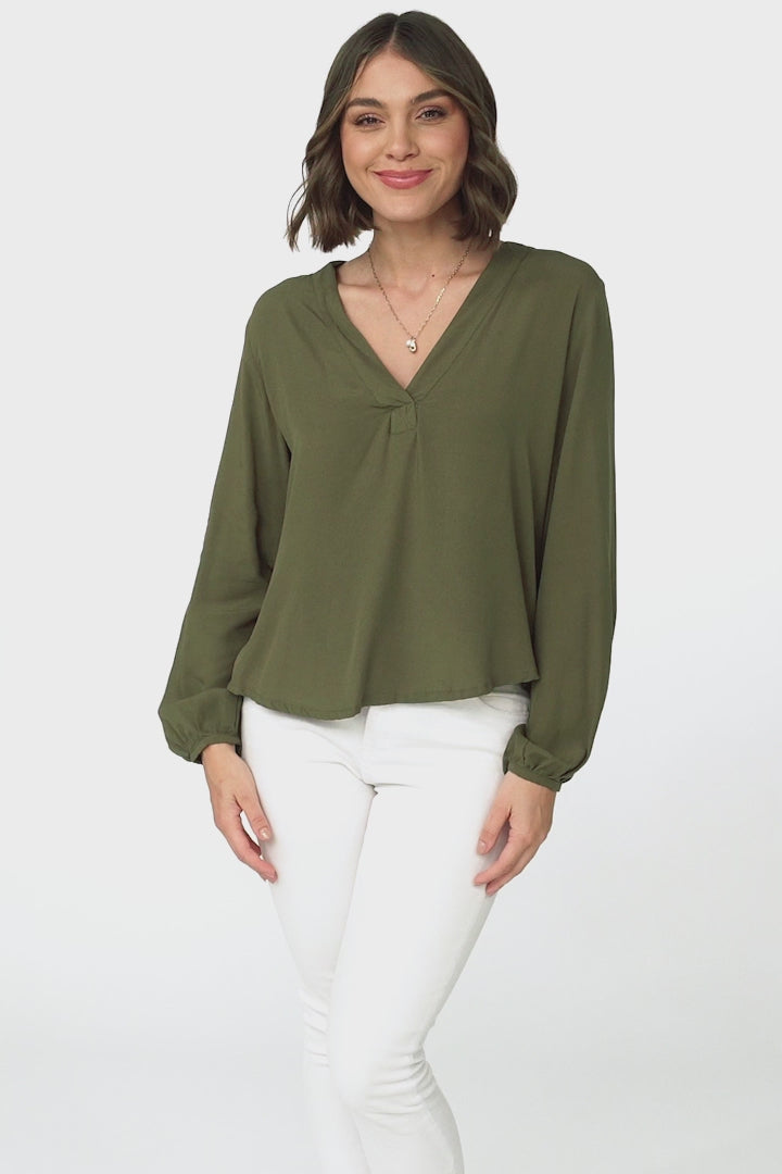 Nelly Top - Easy Wear V Neck Pull Over Top In Green