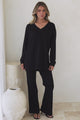 Mayanna Jumper - Light Weight V Neck Knit Jumper with Side Splits in Black