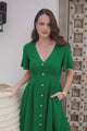 Stellar Mini Dress - Flutter Sleeve A-Line Dress with Pin Tuck Waist Detail in Green