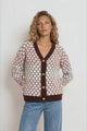 Betty Cardigan - V-Neck Colour Block Stripe Button Down Bubble Knit in Pink/Coffee