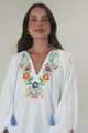 Margerie Top - Floral Embroidered Top with Long Sleeves in White