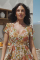 JAASE - Carmen Maxi Dress: Butterfly Cap Sleeve Button Down A Line Dress with Lace Trim in Mimosa Print