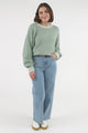 Aura Jumper - Crew Neck Jumper with Contrast Stripe Trim in Green