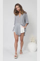 Beachly Shirt - Folded Collar Button Down Relaxed Shirt In Cloudy Blue