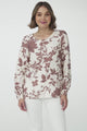 Fintra Top - Zipper Detail Long Sleeve Top in Brown Kacia Print