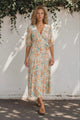 Thianna Wrap Maxi Dress - V Neck 3/4 Sleeve Tiered Wrap Dress in Begonia Print