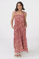 Amabel Maxi Dress - Thick Adjustable Strap Sun Dress in Cove Print Terracotta