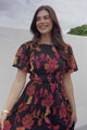 Maeana Maxi Dress - Short Balloon Sleeeve Elasticated Waist A Line Dress in Valerie Print