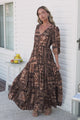 Lenna Maxi Dress - V Neck 3/4 Sleeve A-Line Dress with Pull Tie Waist and Front Split in Mahalla Print
