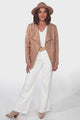 Ollie Suede Jacket - Waterfall Collar Open Front Faux Suede Jacket in Hazel