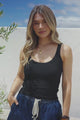 Phaedra Singlet Top - Ribbed Scoop Neck Singlet in Black