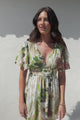 Glades Mini Dress - V Neck Shirred Waist A Line Dress in Kamara Print Green