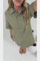 Nyx Mini Dress - Collared Short Sleeve Denim Dress with Pockets in Khaki