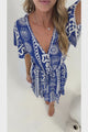 Lorena Mini Dress - V Neck Pull Tie Waist Mini Dress in Capri Bloom Print