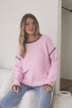 Dean Jumper - Crew Neck Contrast Trim Step Hem Knit in Pink