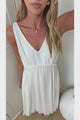 Lielle Midi Dress - V Neck A Line Linen Dress with Pockets in White