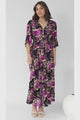 Alba Maxi Dress - Buttoned Bodie A Line Dress With Flute Sleeves In Katie Print Black