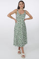 Truely Midi Dress - Scoop Neck Sun Dress with Adjustable Straps in Petra Print Green