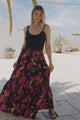 Zia Maxi Skirt - High Waisted Skirt with Tassel Waist Tie and Front Splits in Valerie Print