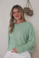 Joanne Knit Top - Crew Neckline Bat Wing Long Sleeve Top in Light Green
