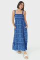 Bailie Maxi Dress - Rick Rack Detailed Sun Dress with Pockets Astra Print in Blue