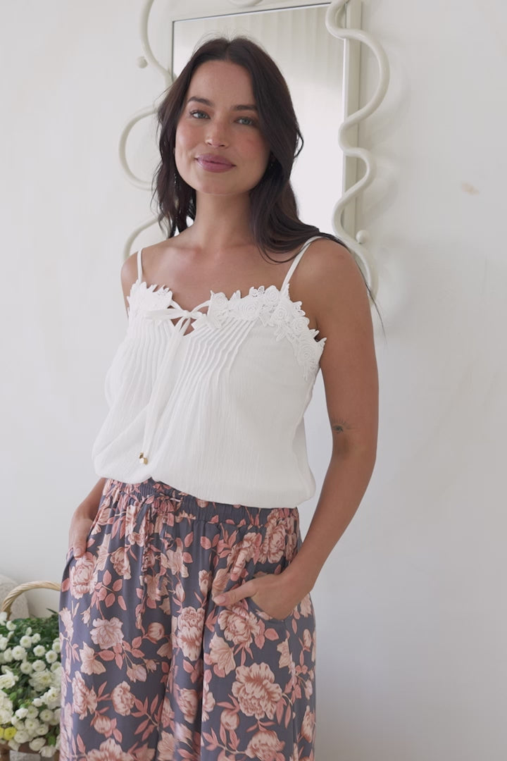 Charli Pants - Paper Bag High Waisted Wide Leg Pants in Leandra Print